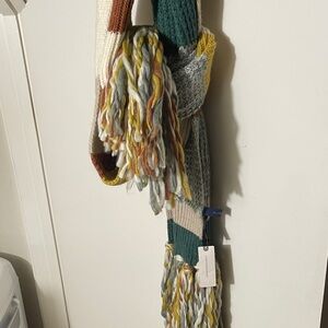 Anthropologie Colorful Knit Scarf with Fringe NWT